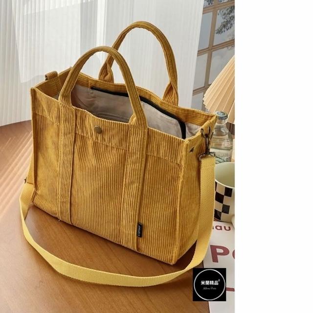 【米蘭精品】現貨+預購 手提包帆布肩背包(日系簡約加厚燈芯絨女包包4色74jn28)