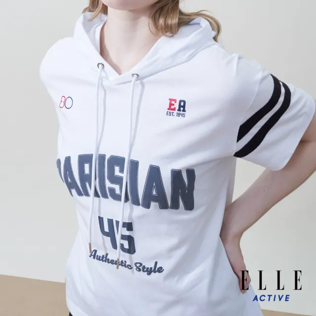 【ELLE ACTIVE】女款 印花寬鬆短袖連帽T恤-白色(EA25S2F1609#90)