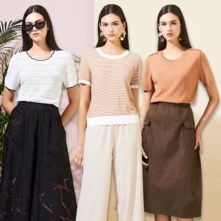 【TOWN’WEAR 棠葳】精選鏤空針織上衣(三款任選/中大尺碼/女上衣/女上著/撞色/條紋/拼接/休閒/輕薄/條紋)