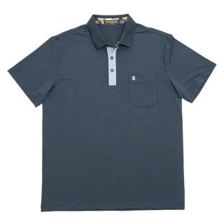 【金安德森】男裝短袖上衣-羅紋領POLO衫 撞色門襟 冰絲涼感 實用口袋(丈青色)