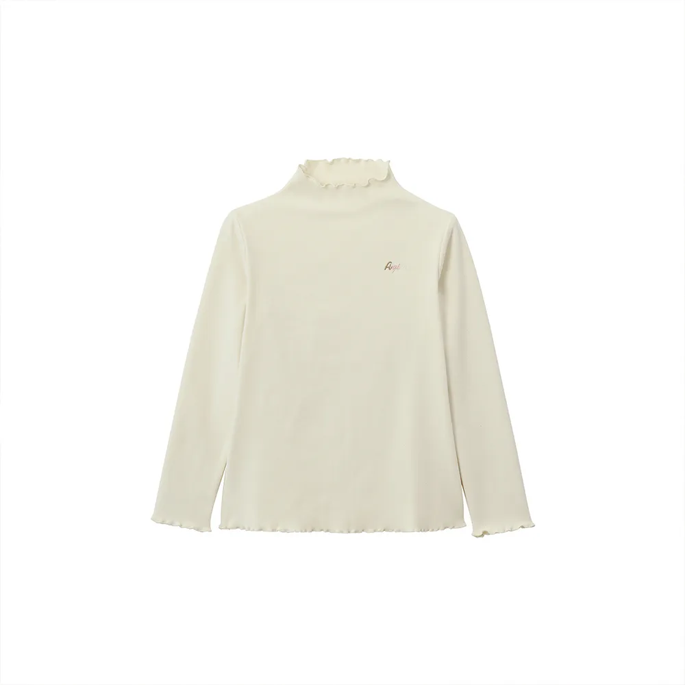 【GIORDANO 佐丹奴】童裝絨面木耳邊長袖上衣(98 蛋蜜乳白)