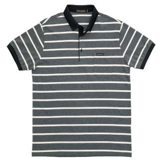 【金安德森】男裝短袖上衣-羅紋領條紋POLO衫 實用口袋(深灰色)