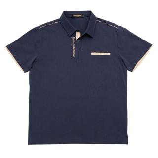 【金安德森】男裝短袖上衣-素領POLO衫 肩線剪接品牌經典格紋 暗袋設計(丈青色)