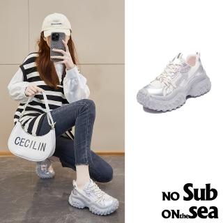 【NO SUB】厚底老爹鞋 撞色老爹鞋/潮流復古撞色流線網布拼接厚底休閒老爹鞋(白)