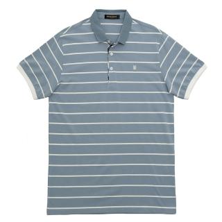 【金安德森】男裝短袖上衣-羅紋領 經典格紋門襟 條紋POLO衫 品牌經典LOGO刺繡(淺灰藍色)