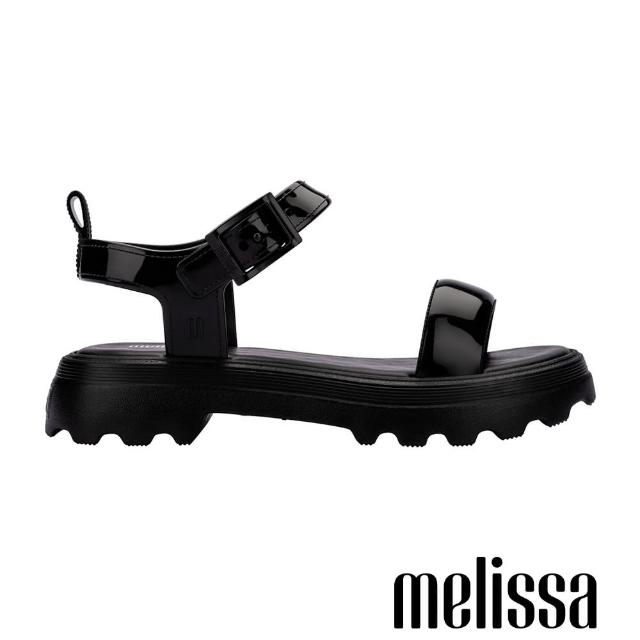 【Melissa】一字鋸齒底方扣涼鞋(黑色)