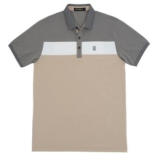【金安德森】男裝短袖上衣-羅紋領POLO衫 拼接色設計 品牌字母刺繡 經典格紋門襟(灰色)