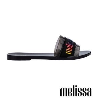 【Melissa】一字帶內夾腳LOGO壓紋拖鞋(黑色)