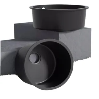 【Gtrefa旗艦店】石英石圓形水槽 配鏡飛雨旋轉抽拉龍頭(水槽 洗碗槽 嵌入水槽 廚房水槽 吧檯水槽 預購15天)