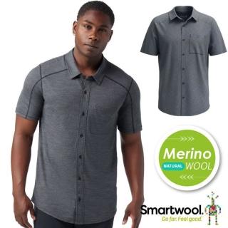 【SmartWool】男 美麗諾羊毛短袖襯衫.吸濕透氣休閒運動上衣/常規版型(SW016963-010 炭黑色)
