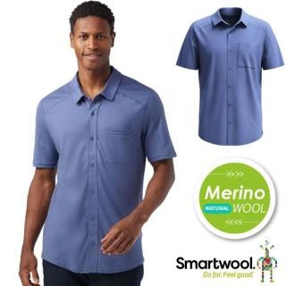 【SmartWool】男 美麗諾羊毛短袖襯衫.吸濕透氣休閒運動上衣/常規版型(SW016963-P43 暮藍)