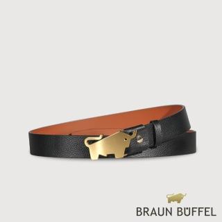 【BRAUN BUFFEL 德國小金牛】臺灣總代理 時尚紳士 時尚造型LOGO釘扣式皮帶-金色(BF25B-RO036-GD)