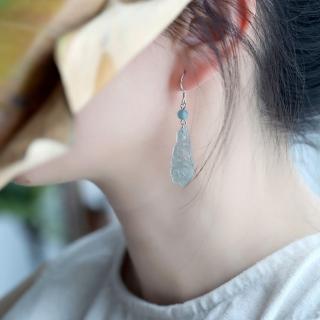 【LEESA】翡翠耳環\如意耳環\耳環\耳勾\垂墜耳環\純銀耳還\玉耳環\藍水\冰種玉石\古風耳環\耳墜