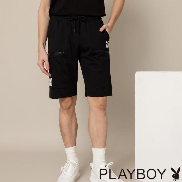 【PLAYBOY】立體口袋工裝休閒短褲(黑色)