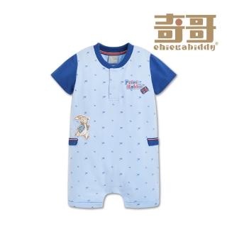 【奇哥】比得兔 男童裝 夏日比得可愛胡蘿蔔短袖兔裝/連身衣-吸濕排汗+抗UV(6-18個月 防曬)