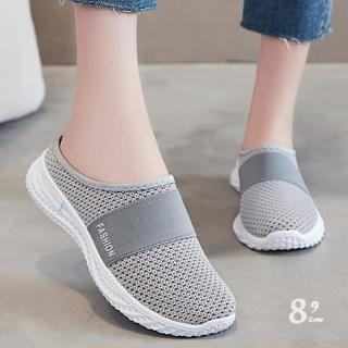 【89 zone】日系時尚潮流網面透氣 女鞋 一腳蹬鞋 大尺碼 鞋 懶人鞋 套腳半拖 拖鞋(灰/黑/紫)