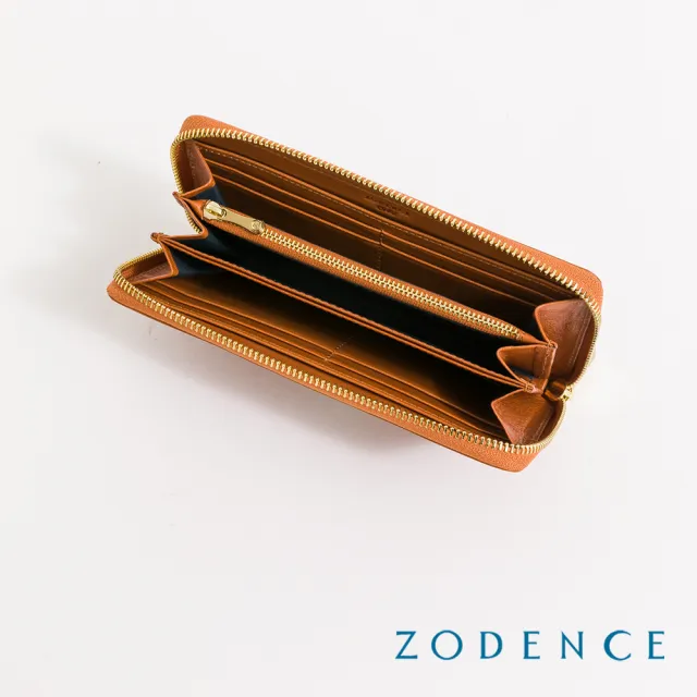 【ZODENCE 佐登司】HAN義大利植鞣革時尚拉鍊長夾(經典駝)