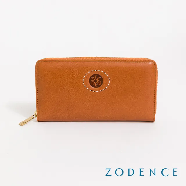 【ZODENCE 佐登司】HAN義大利植鞣革時尚拉鍊長夾(經典駝)