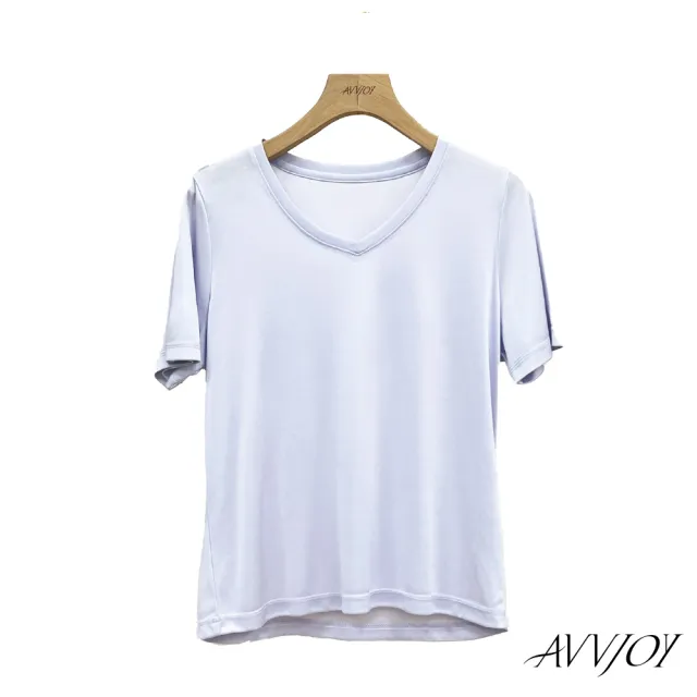 【AVVJOY 艾薇卓爾】百搭彈性柔滑V領短袖上衣(上衣 短袖 大學t 短袖上衣 短袖t恤 寬鬆上衣 CL2317032)