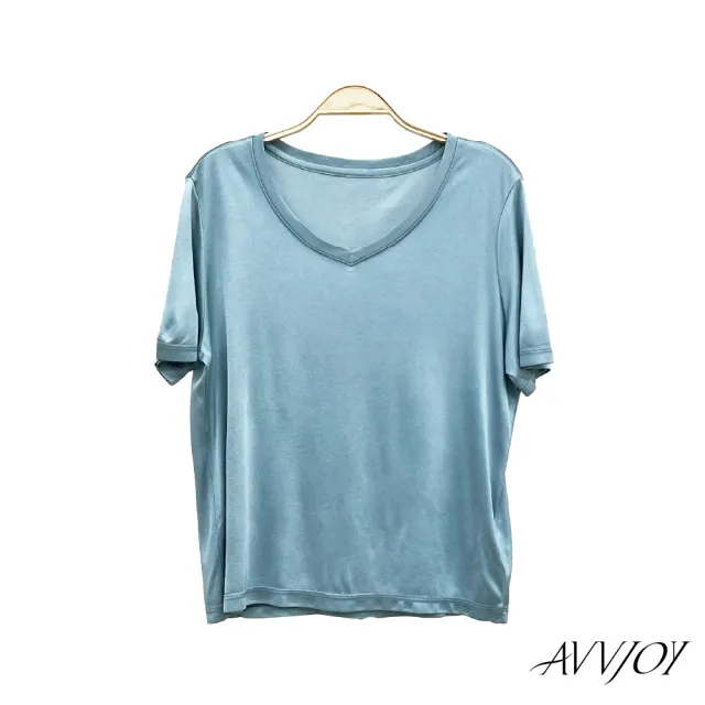 【AVVJOY 艾薇卓爾】百搭彈性柔滑V領短袖上衣(上衣 短袖 大學t 短袖上衣 短袖t恤 寬鬆上衣 CL2317032)（其他規格）