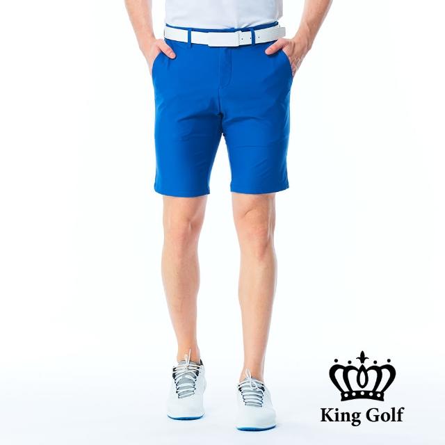 【KING GOLF】網路限定款-男款素面百搭修身彈性休閒短褲/高爾夫球短褲(藍色)