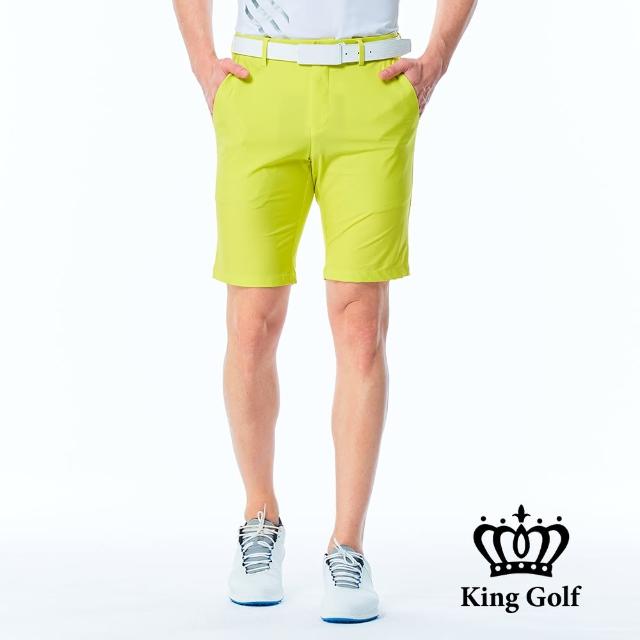 【KING GOLF】網路限定款-男款素面百搭修身彈性休閒短褲/高爾夫球短褲(綠色)