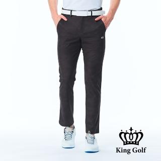 【KING GOLF】網路限定款-男款格紋印圖KG印花修身彈性休閒長褲/高爾夫球長褲(灰色)
