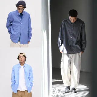 【plain-me】男女款 日常條紋襯衫 PLN3354-242(長袖上衣 外搭 直條紋 寬鬆 天藍 蔚藍 襯衫 外搭上衣)