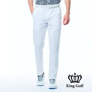 【KING GOLF】網路限定款-男款格紋印圖KG印花修身彈性休閒長褲/高爾夫球長褲(白色)