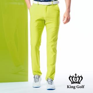 【KING GOLF】網路限定款-男款腰部線條印花素面百搭修身彈性休閒長褲/高爾夫球長褲(綠色)