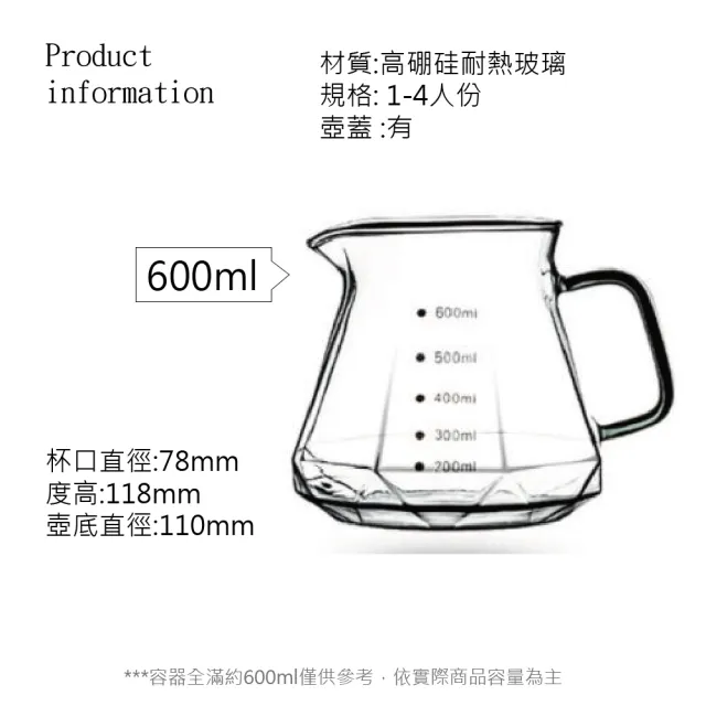 【GAARii】咖啡壺 玻璃壺 咖啡濾杯 分享壺 耐熱玻璃壺 手沖壺(耐熱玻璃壺組)