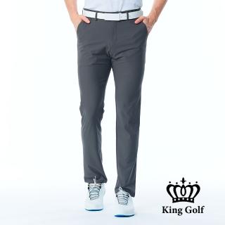 【KING GOLF】網路限定款-男款腰部線條印花素面百搭修身彈性休閒長褲/高爾夫球長褲(灰色)