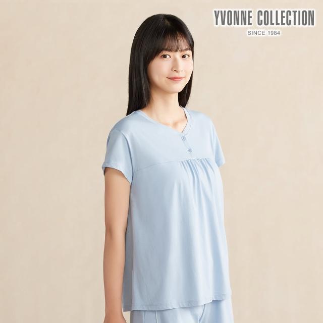 【YVONNE 以旺傢飾】蘆薈纖維半開襟短袖上衣-海島藍