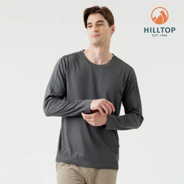 【Hilltop 山頂鳥】POLARTEC抗菌吸濕快乾輕量長袖針織上衣 男款 深灰藍｜PS15XM38ECK0