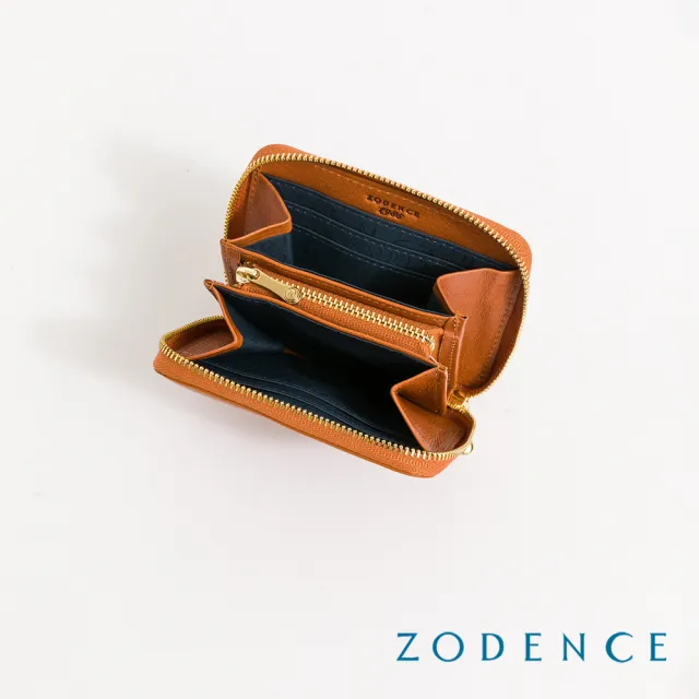 【ZODENCE 佐登司】HAN義大利植鞣革拉鏈簡式短夾(經典駝)