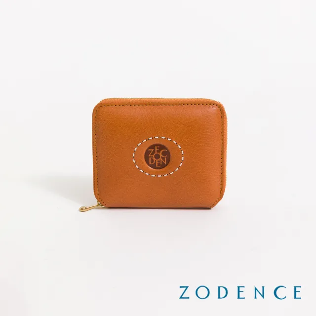【ZODENCE 佐登司】HAN義大利植鞣革拉鏈簡式短夾(經典駝)