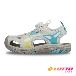 【LOTTO】童鞋 轉扣戶外護趾涼鞋(米/湖綠-LT5AKS9451)