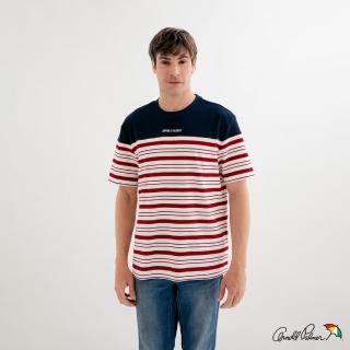 【Arnold Palmer 雨傘】男裝-立體提織條紋拼接 T-Shirt(紅色)