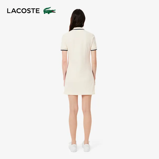 【LACOSTE】女裝-法國製撞色修身Polo洋裝(米色)