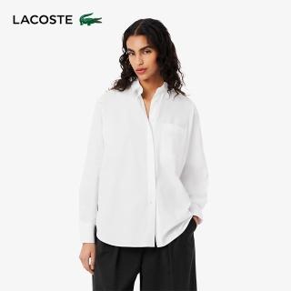 【LACOSTE】女裝-寬鬆棉質府綢長袖襯衫(白色)