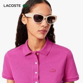 【LACOSTE】女裝-L.12.D 修身彈性迷你網眼短袖Polo衫(桃紅色)
