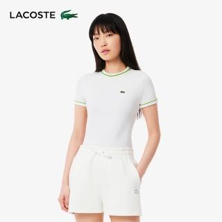 【LACOSTE】女裝-撞色平紋針織短袖T恤(白色)