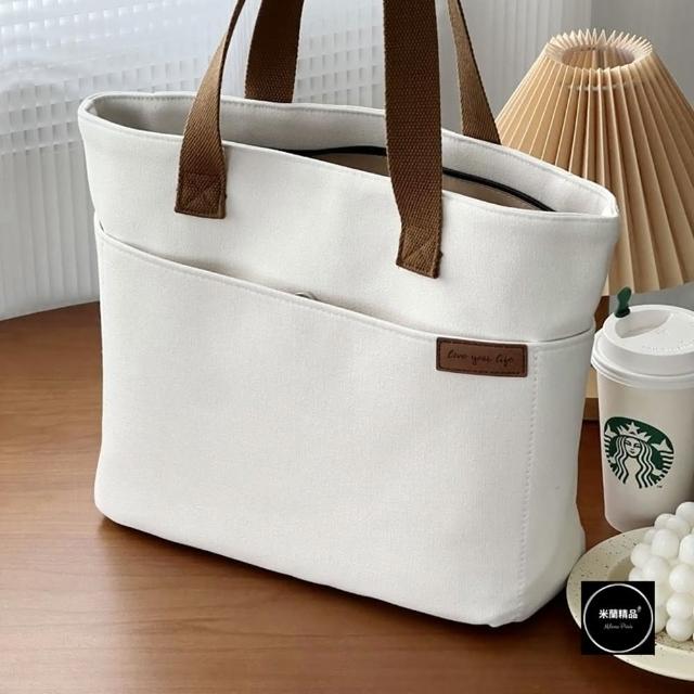 【米蘭精品】現貨+預購 手提包帆布肩背包(日系簡約百搭通勤女包包4色74jn17)