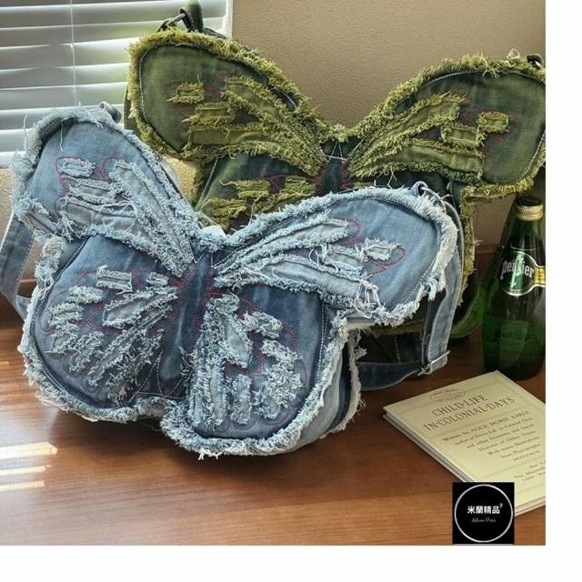 【米蘭精品】現貨+預購 後背包帆布雙肩包(韓系ins刺繡蝴蝶女包包2色74jn18)