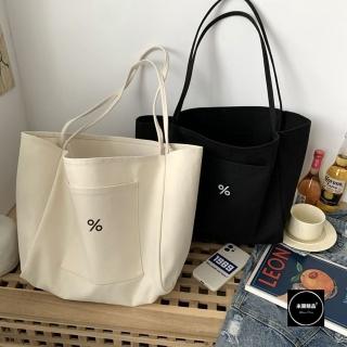 【米蘭精品】現貨+預購 手提包帆布肩揹包(簡約大容量慵懶風女包包2色74jn44)