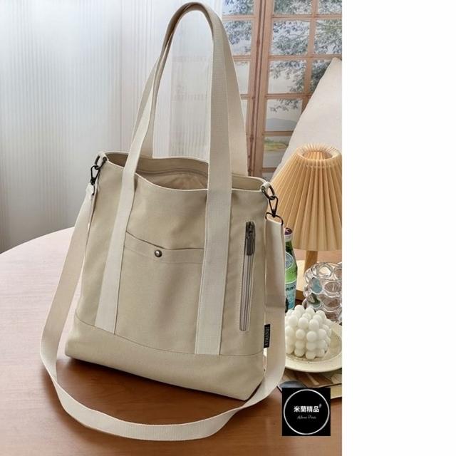 【米蘭精品】現貨+預購 手提包帆布肩背包(多口袋拉鍊加厚女包包3色74jn48)