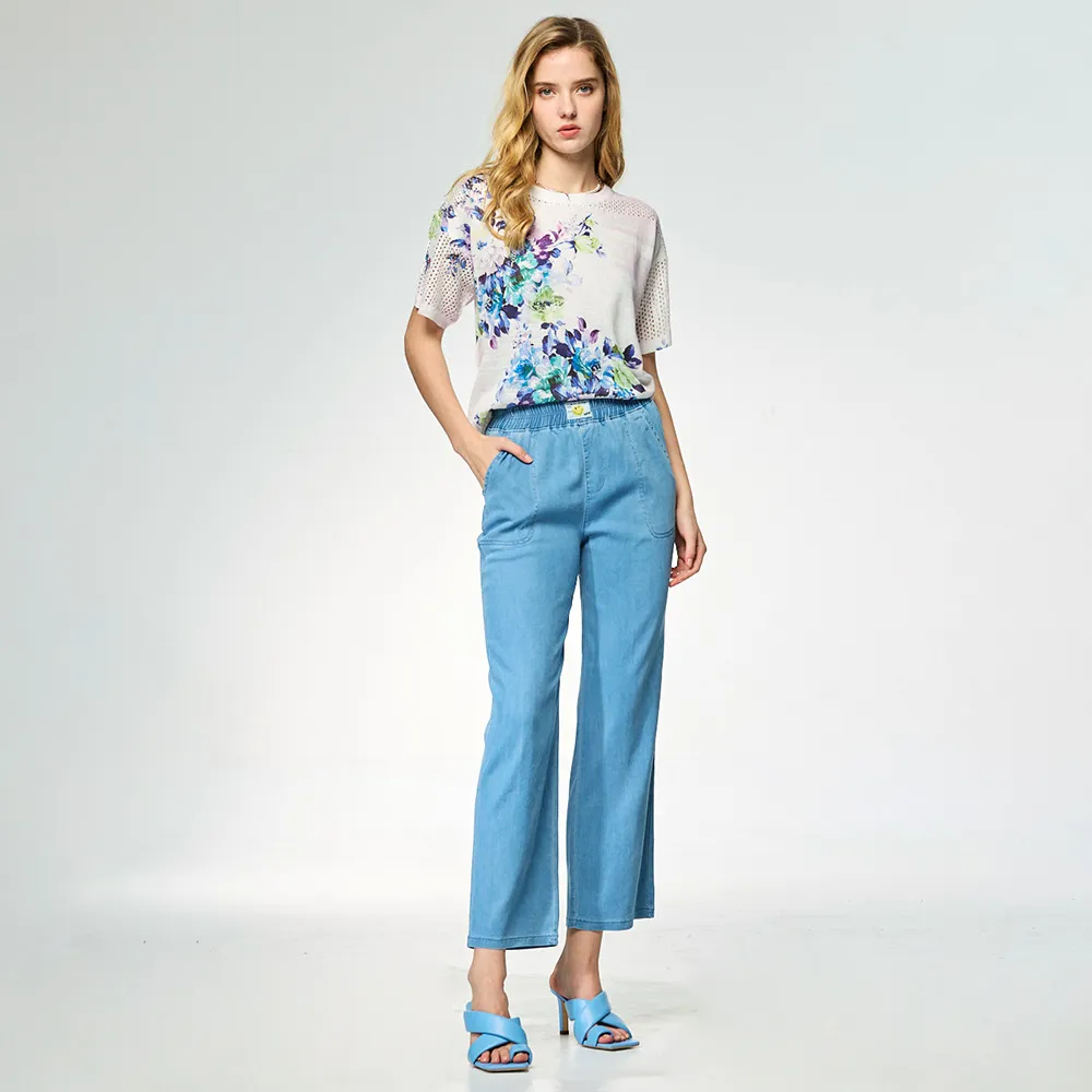 【MON’S】休閒鬆緊腰親膚棉牛仔褲(直)