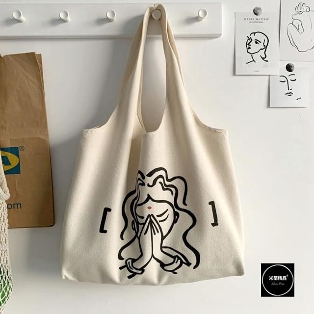 【米蘭精品】現貨+預購 手提包帆布肩背包(簡約復古插畫背心女包包4色74jn58)