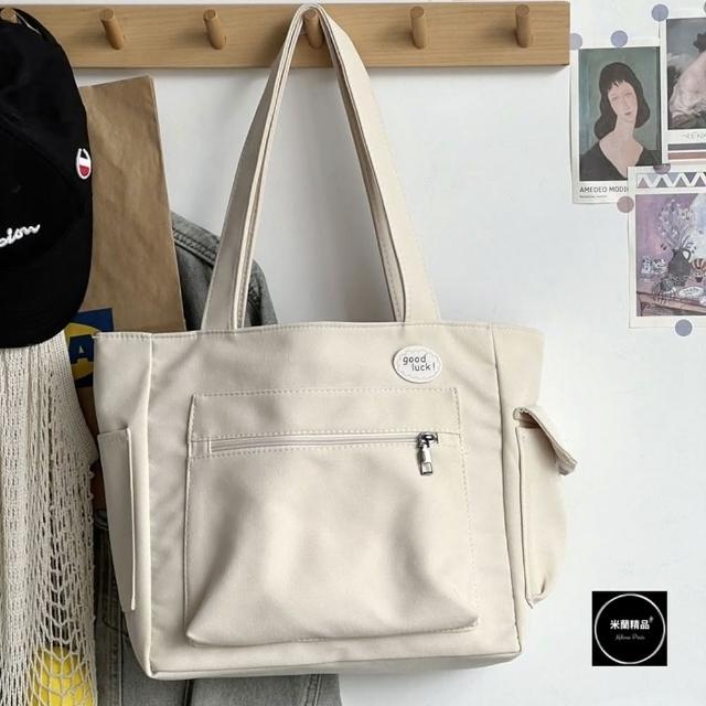 【米蘭精品】現貨+預購 手提包帆布肩背包(簡約多口袋設計拉鍊女包包6色74jn31)