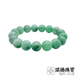 【琪臻珠寶】天然A貨翡翠豆糯種果綠圓珠手珠手串(12mm圓珠 緬甸玉 漸層果綠 隨機出貨 母親節禮物)